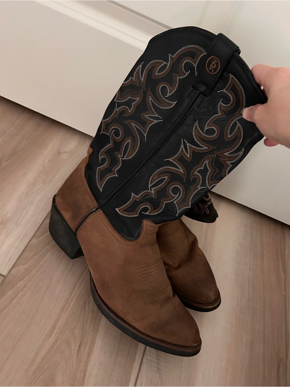 Tony Lama Brown & Black Western Embroidered Cowboy Boots